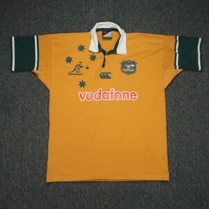 Australia Wallabies Shirt Mens XL Yellow Rugby Short Sleeve Polo Vodafone VTG‎